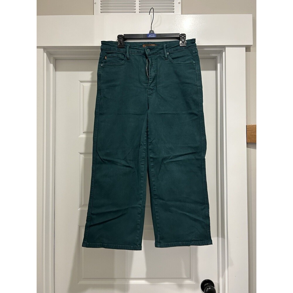 Judy Blue Jeans Women 13/31 Green Denim Wide Leg Raw Hem Garment Dyed High Rise